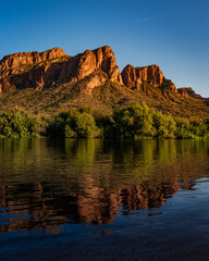 Fototapeta na wymiar Desert Mountain at Sunset with River