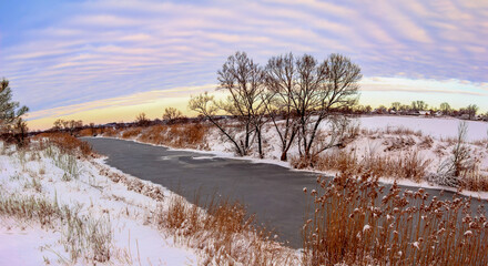 Sunday winter morning in countryside Ukraine