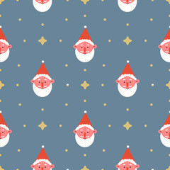 Children's Christmas illustration with Santa, deer and small decorative elements.  Festive illustration for wrapping paper, textiles, decorations.