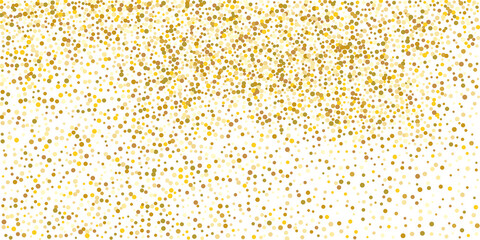 Gold small confetti on a white background. Luxurious festive Christmas background. Gold glittering abstract texture. Design element. Vector illustration, EPS 10.