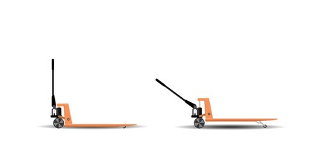 A set of vector images of jacks for moving pallets in the lowered and raised position. Vector illustration