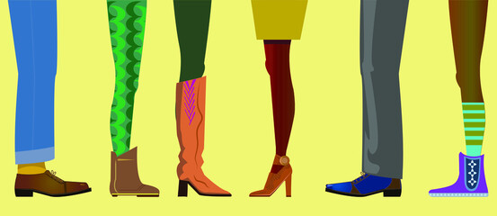 verschiedene männliche und weibliche Beine mit Schuhe, Einkauf, Vektorgrafik