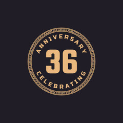Vintage Retro 36 Year Anniversary Celebration with Circle Border Pattern Emblem. Happy Anniversary Greeting Celebrates Event Isolated on Black Background