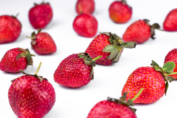 Sweet ripe strawberry pattern on white background.