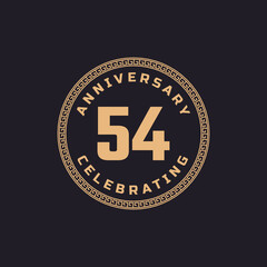 Vintage Retro 54 Year Anniversary Celebration with Circle Border Pattern Emblem. Happy Anniversary Greeting Celebrates Event Isolated on Black Background