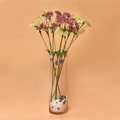 Decorative ceramic vase. Beautiful floral arrangement of af artificial plant in flower pot. Stylish Interior composition in home design