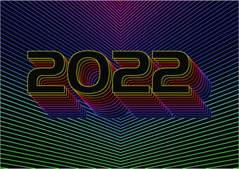 GRAPHIC DESIGN OF THE NUMBER 2022. NEW YEAR CONCEPT. COLORFUL OUTLINE. PSYCHODELIC DESIGN.  VECTOR