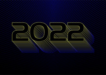 GRAPHIC DESIGN OF THE NUMBER 2022. NEW YEAR CONCEPT. COLORFUL OUTLINE. PSYCHODELIC DESIGN. 