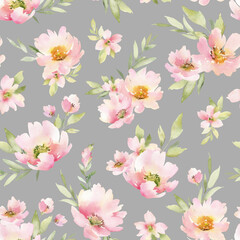 Fototapeta na wymiar Seamless pattern with elements of watercolor flowers and leaves. Garden style texture for wrapping paper or textile