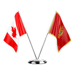 Two table flags isolated on white background 3d illustration, canada and montenegro