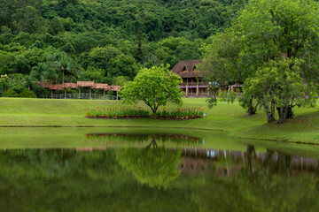 Fototapeta na wymiar Brazilian landscapes hacienda for holidays. Brazilian farm for relaxation. Wildlife. Rio Grande do Sul, Brazil
