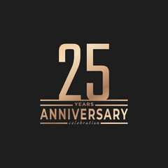 25 Year Anniversary Celebration with Thin Number Shape Golden Color for Celebration Event, Wedding, Greeting card, and Invitation Isolated on Dark Background