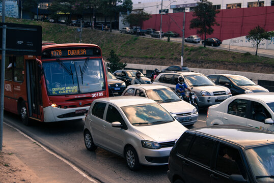 BELO HORIZONTE, MINAS GERAIS, BRAZIL - JUNE 19, 2013: Traffic jam on Cristiano Machado Avenue caused by protesters