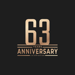 63 Year Anniversary Celebration with Thin Number Shape Golden Color for Celebration Event, Wedding, Greeting card, and Invitation Isolated on Dark Background