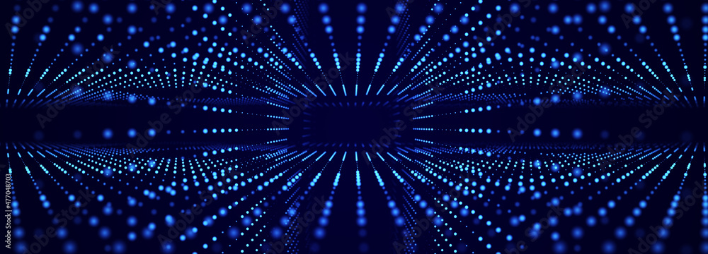 Aufkleber Abstract technology background. Computer matrix. Futuristic cyber blue background of points. 3d rendering.