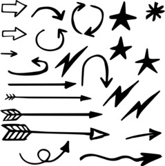 A Set of Arrows, Stars and Energy Icon Doodles
