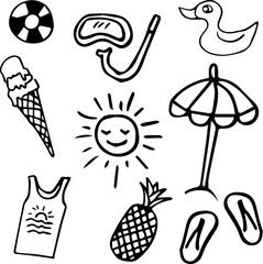 Beach Hand drawn Icon Doodles.