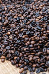 Close up of hand roasted coffee beans. 