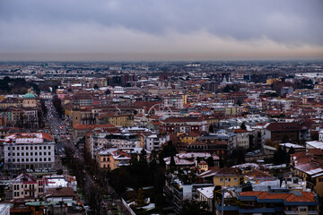 Fototapeta premium city of Bergamo in Italy covered in snow during winter