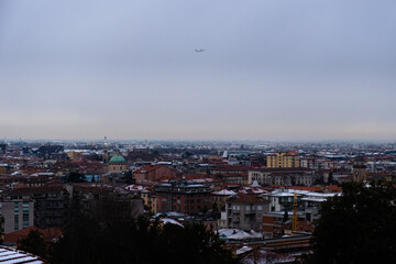 city of Bergamo in Italy covered in snow during winter