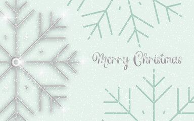 Snowflake shiny silver metal on a blue snowy background. Festive Christmas banner. Modern illustration for Happy New Year cards.