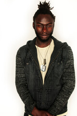 young handsome african american man gesturing emotional posing isolated on white background stylish hipster. youth concept