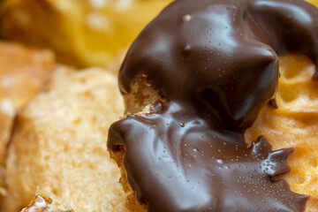 Macro detail of a chocolate pastry cake