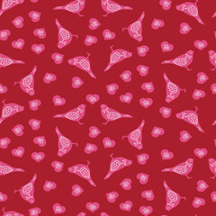 birds and hearts seamless vector valentine pattern