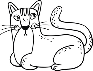 A cat in a cartoon style. Witch. Coloring book. Line.