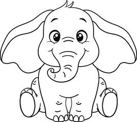 Cute baby elephant drawn with a line. Doodle. Coloring book.