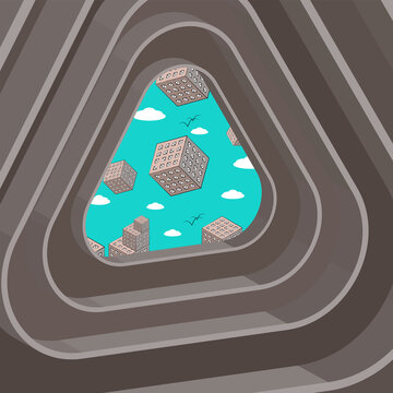 Portal to parallel worlds. Fantastic gates. Surrealistic concept. Vector illustration