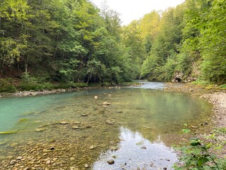 The course of the river Kupa directly below the mountain karst spring - Razloge, Croatia (Tok rijeke Kupe neposredno pod goranskim krškim vrelom, Razloge - Gorski kotar, Hrvatska)