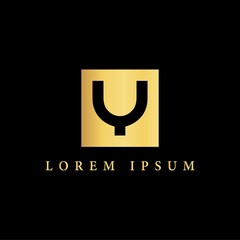 simple alphabet logo monogram design golden concept with square combination