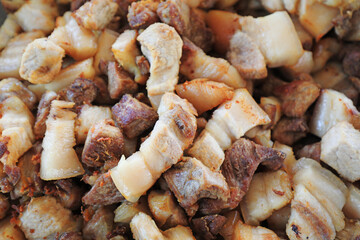 The meat pieces piled up after cooking and frying, emitting an attractive taste