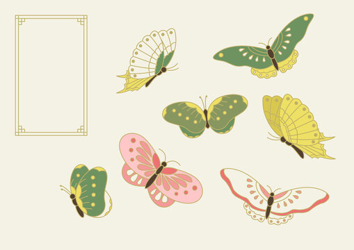 Vector illustration of Korean traditional painting with butterflies.