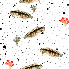 a beautiful seamless fish ocean repeated pattern hand drawn free download perfect for print, fabrics, t-shirts, mugs, packaging etc Free Vector