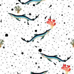 a beautiful seamless fish ocean repeated pattern hand drawn free download perfect for print, fabrics, t-shirts, mugs, packaging etc Free Vector