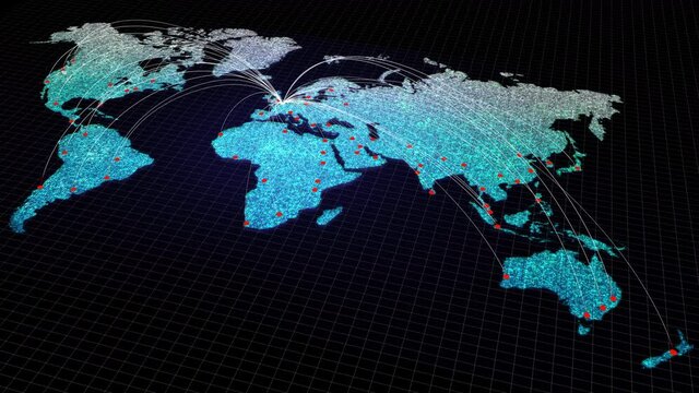 Global connectivity from Paris, France to other major cities around the world. Technology and network connection, trading and traveling concept. World map element of this clip furnished by NASA.