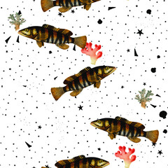 beautiful vintage repeated seamless pattern of fish, sea and ocean creatures