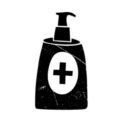 Vector image of a bottle with a sanitizer. Coronavirus, covid-19, pandemic, infection, vaccination, protection, prevention. Retro, flat, minimalism, illustration. black on a white background.