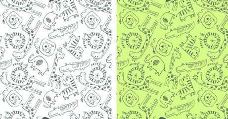 Zoo pattern, Cute seamless pattern vector illustration for kids. Can be used for nursery wall decor, baby textile, baby bedding set, wrapping paper, packaging, wallpaper, baby clothes design.