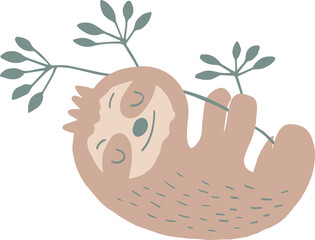 Cute baby sloths, T-shirt design for kids, sweatshirt design vector illustration. Graphic design for baby and kids clothes. Can be used for baby t-shirt print, fashion print design, kids wear. sloth © DeepPurple