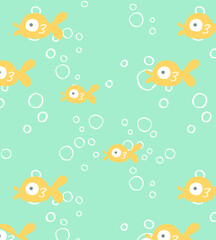 Fototapeta na wymiar Cute fishes pattern, Cute seamless pattern vector illustration for kids. Can be used for nursery wall decor, baby textile, baby bedding set, wrapping paper, packaging, wallpaper, baby clothes design.