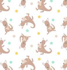 Cute kangaroos pattern vector illustration for kids. Can be used for nursery wall decor, baby textile, baby bedding set, wrapping paper, packaging, wallpaper, baby clothes design.