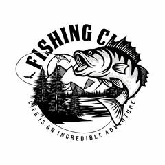 Fishing logo design template illustration . Sport fishing Logo