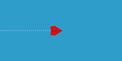 Business Concept. Red paper plane on a light blue background.