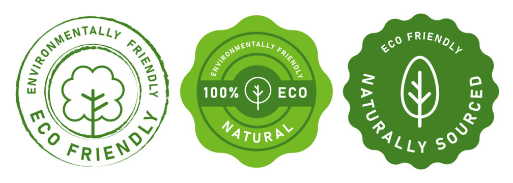 Eco friendly naturally sourced 100 percent eco environmentally friendly stamp symbol seal tree icon green sticker