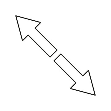Two arrows icon. Different direction. Diagonal signs. Left and up. Right and down. Vector illustration. Stock image.