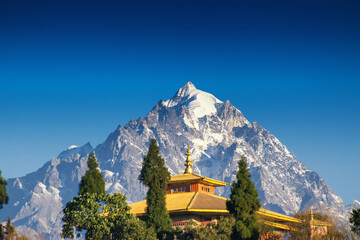 Mount Pandim, 6691 mtrs, 21952 feet high, one of the highest peaks of Himalayan Mountain range -...