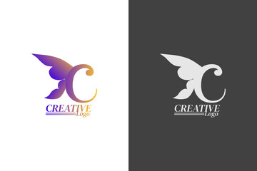 Beautiful text c logo in the shape of butterfly wings